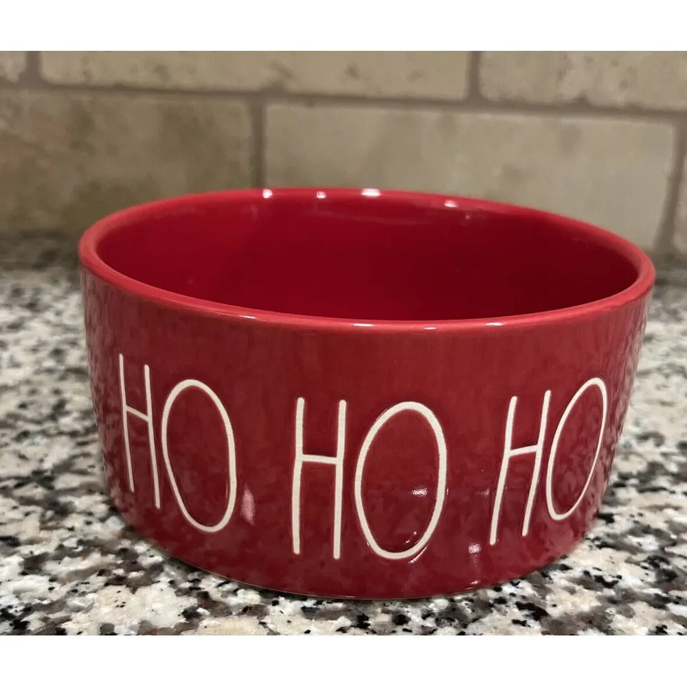 New Rae Dunn Pet Dog Bowl Red‎ HO HO HO Christmas Medium 6